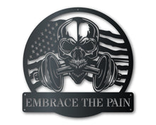 Load image into Gallery viewer, Custom Metal American Fitness Skull Wall Art | Metal Patriotic Gym Sign | Indoor Outdoor | Up to 46&quot; | Over 20 Color Options
