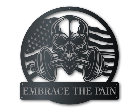 Custom Metal American Fitness Skull Wall Art | Metal Patriotic Gym Sign | Indoor Outdoor | Up to 46
