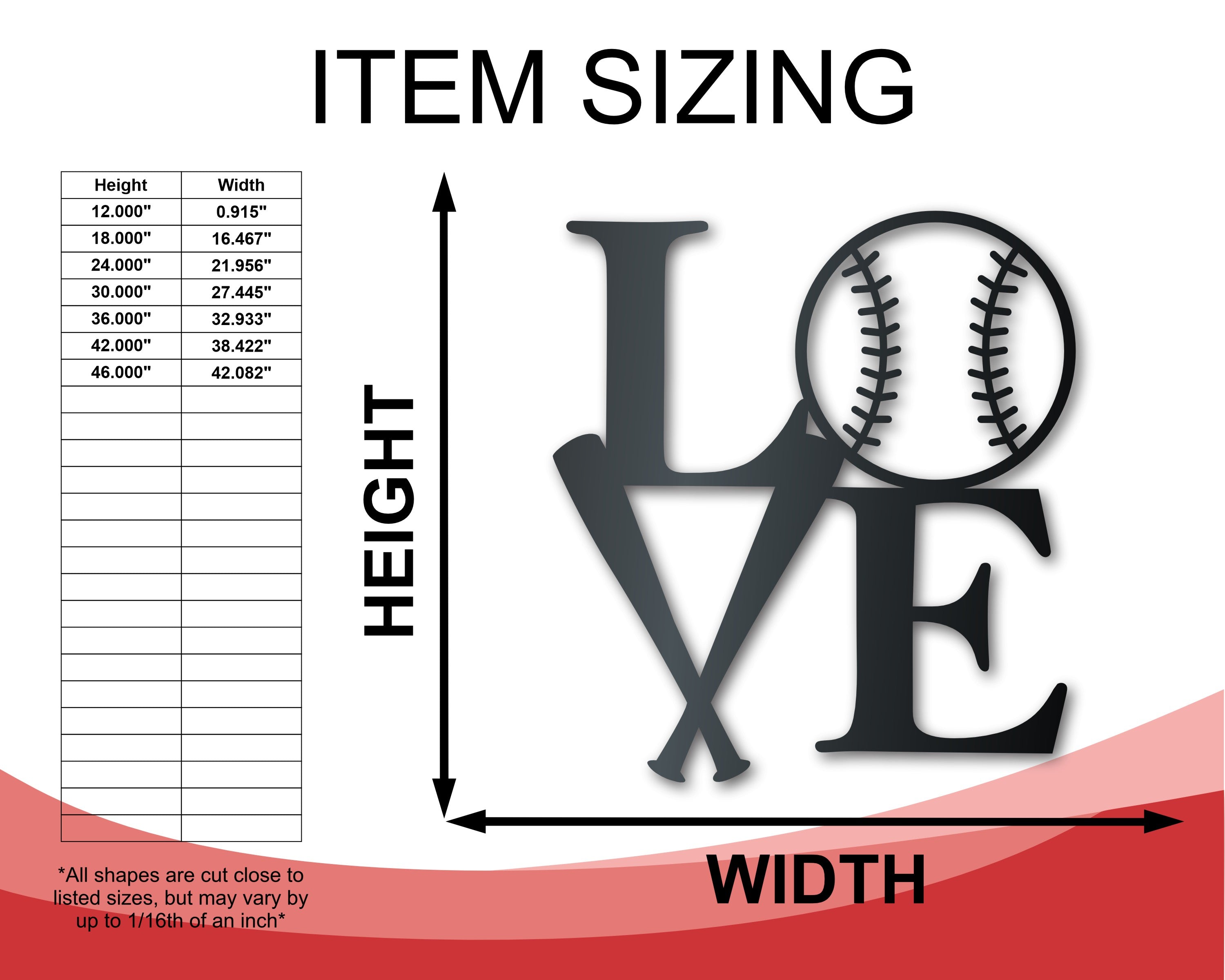 Metal Baseball Love Wall Art - Metal Sports Sign - 14 Color Options