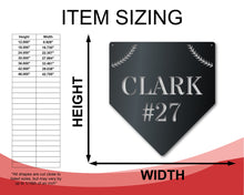Load image into Gallery viewer, Custom Metal Baseball Homeplate Wall Art - Custom Metal Sports Sign - 14 Color Options
