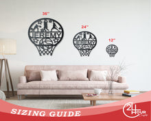 Load image into Gallery viewer, Custom Metal Basketball Hoop Wall Art - Metal Sports Sign - 14 Color Options
