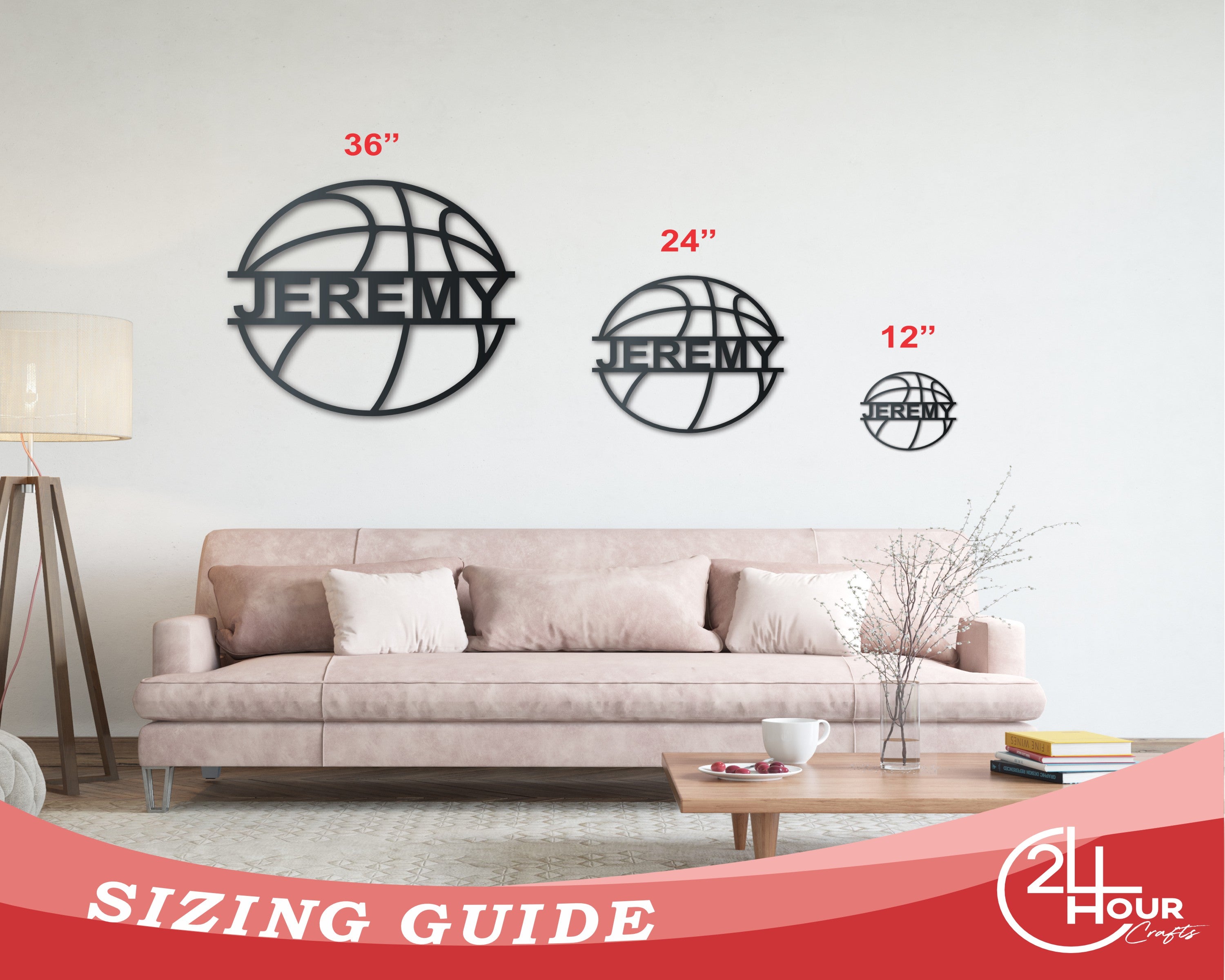 Custom Metal Basketball Monogram Wall Art - Metal Sports Sign - 14 Color Options