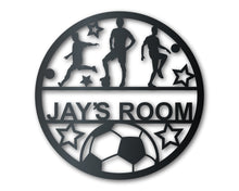Load image into Gallery viewer, Custom Metal Boys Soccer Monogram Wall Art - Metal Sports Sign - 14 Color Options
