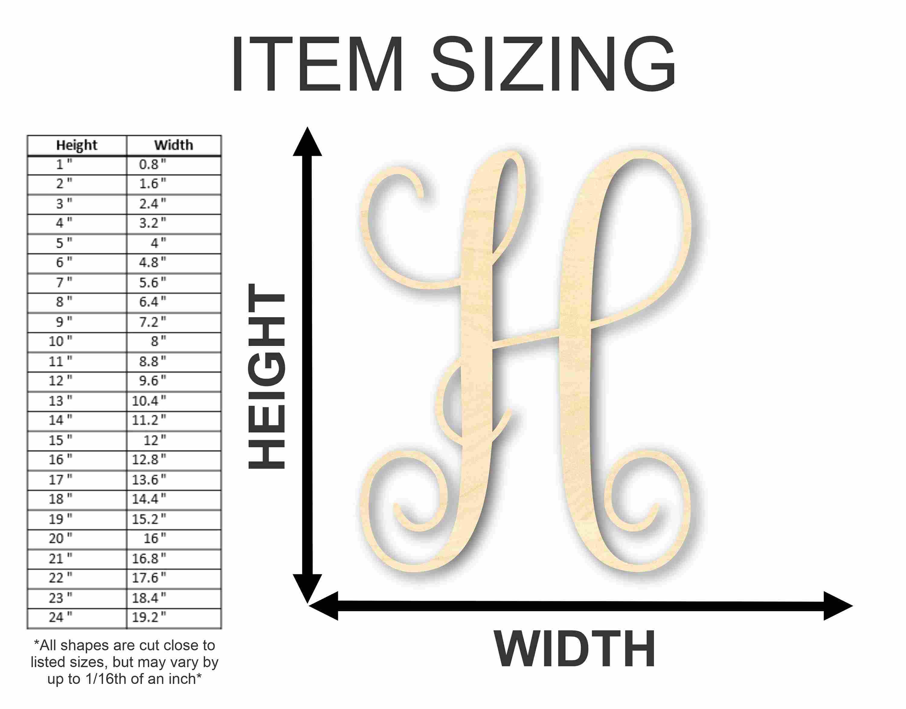 Unfinished Individual Wood Monogram Personalized - Weddings - Nursery - Wall Hang - up to 24&quot; High DIY