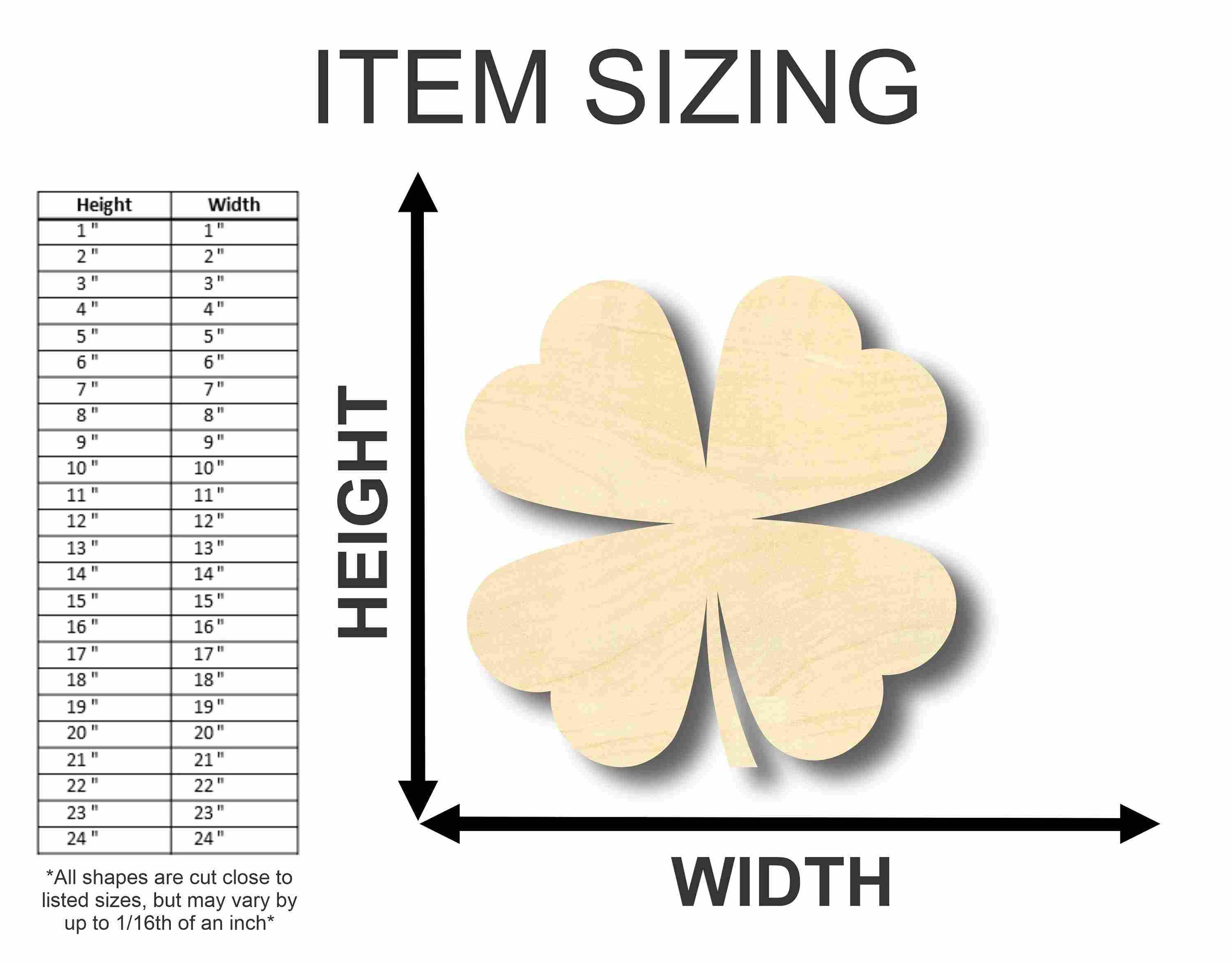 Shamrock Unfinished Wooden Craft Lucky Four Leaf Clover up to 24"  DIY