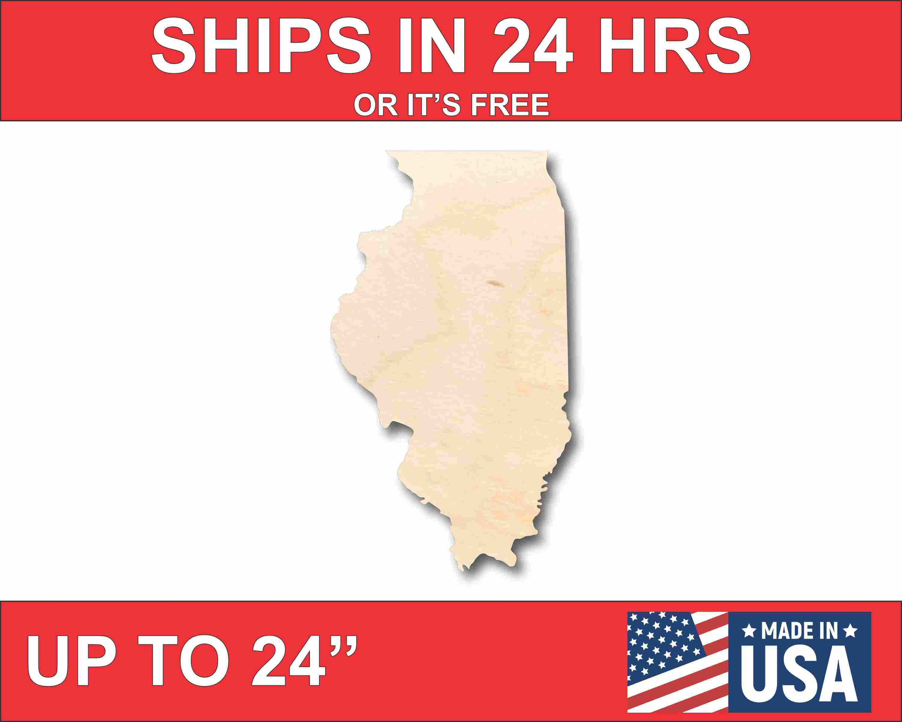 Unfinished Wooden Illinois Shape - State - Craft - up to 24&quot;  DIY