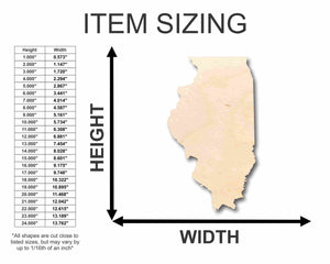 Unfinished Wooden Illinois Shape - State - Craft - up to 24&quot;  DIY