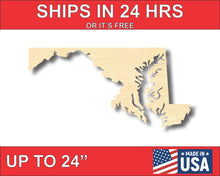 Load image into Gallery viewer, Unfinished Wooden Maryland Shape - State - Craft - up to 24&quot;  DIY
