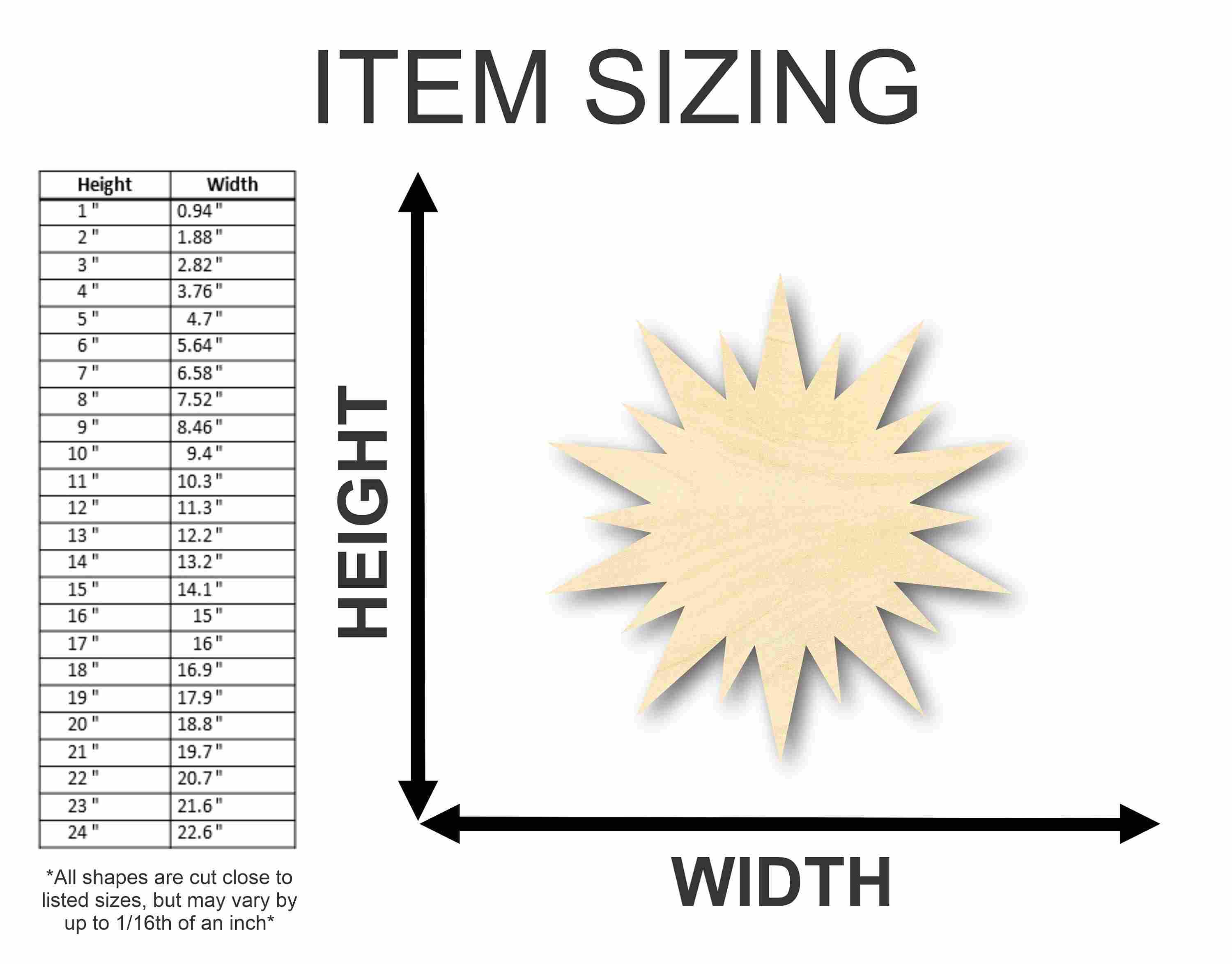 Unfinished Wooden Sun Star Shape - Space - Nursery - Craft - up to 24&quot;  DIY