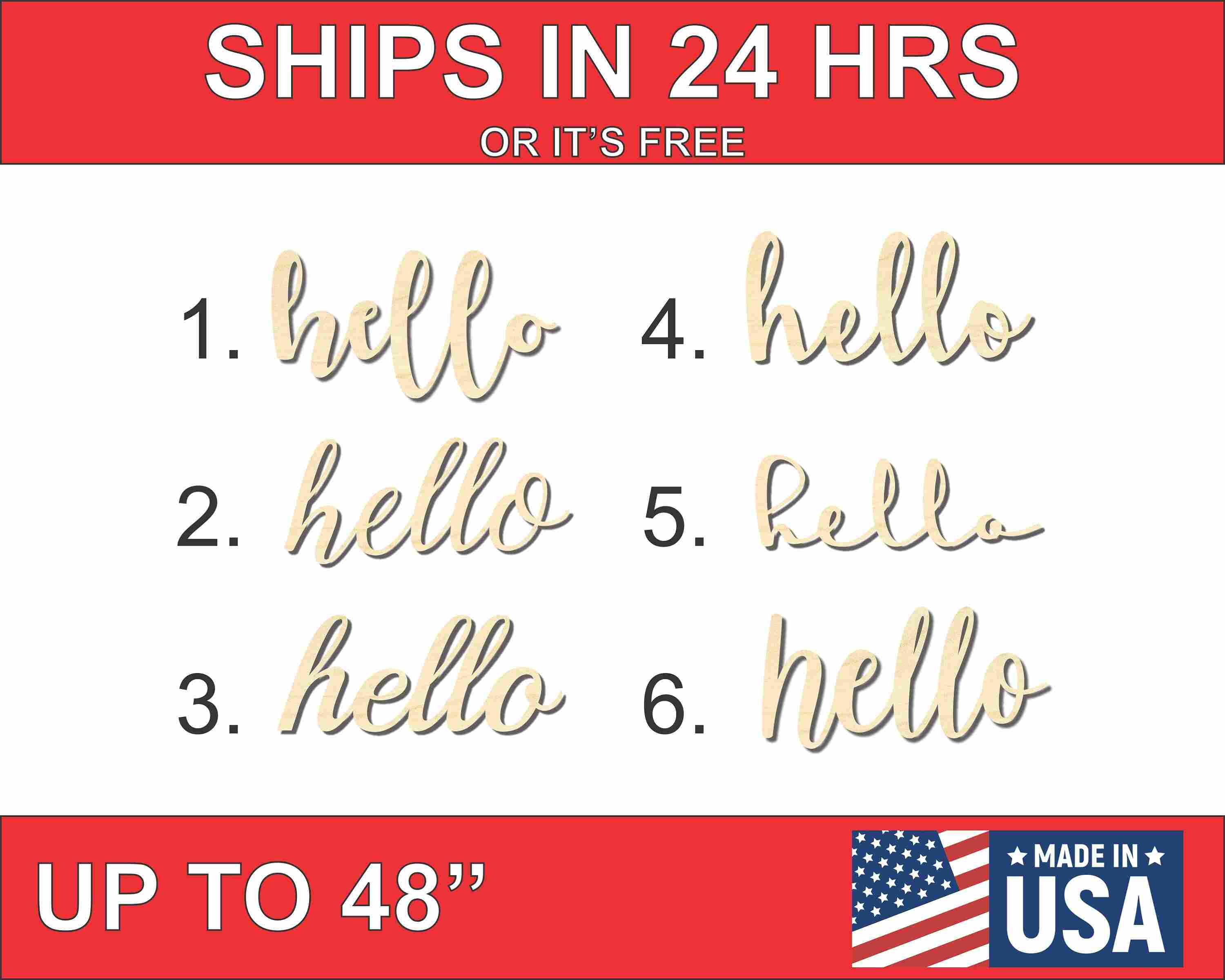 Unfinished Wooden Hello Cutout up to 48&quot; Wide - Home Decor DIY