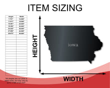 Load image into Gallery viewer, Metal Iowa Wall Art - Custom Metal US State Sign - 14 Color Options
