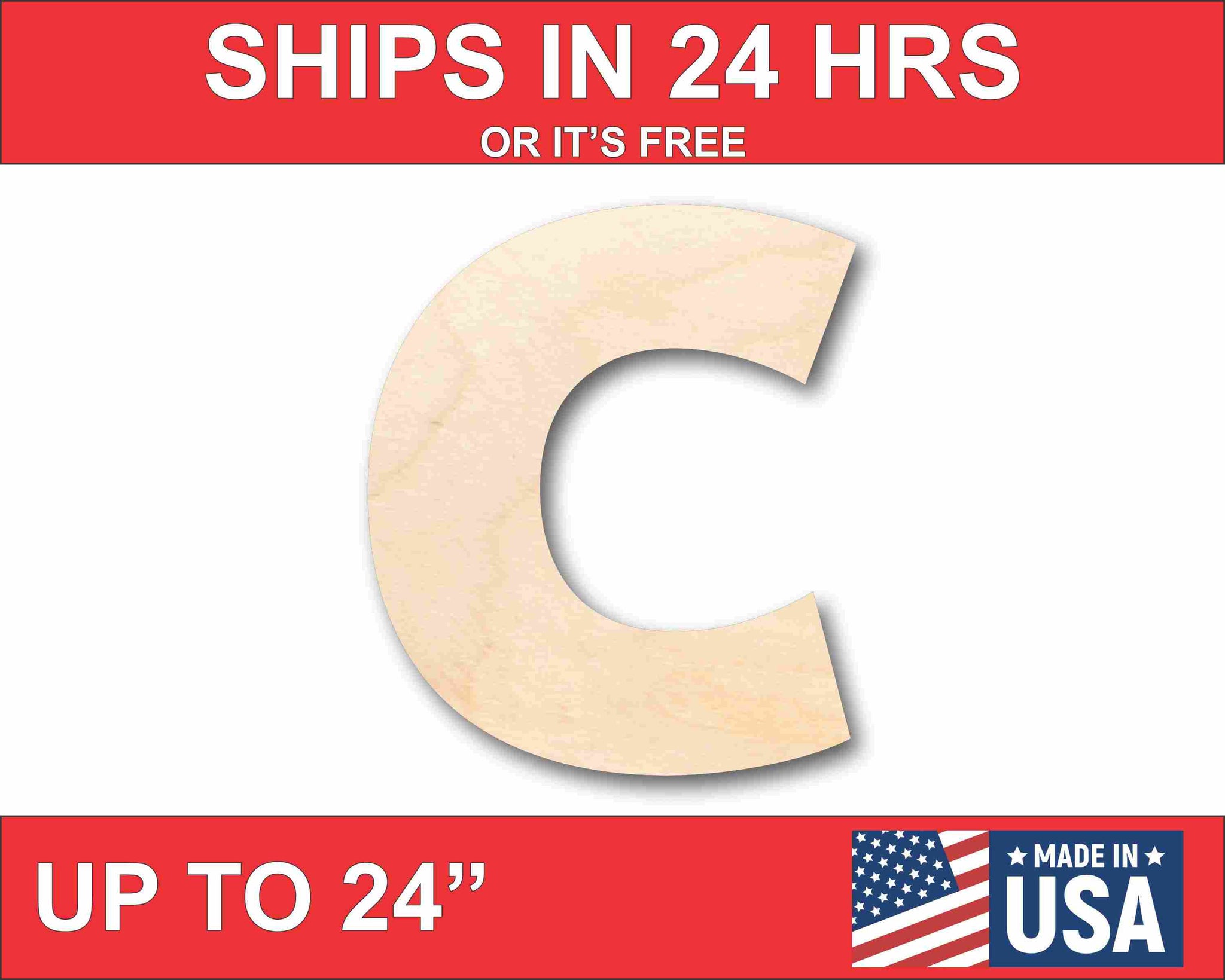 Wooden Letter C 12 inch or 8 inch, Unfinished Large Wood Letters