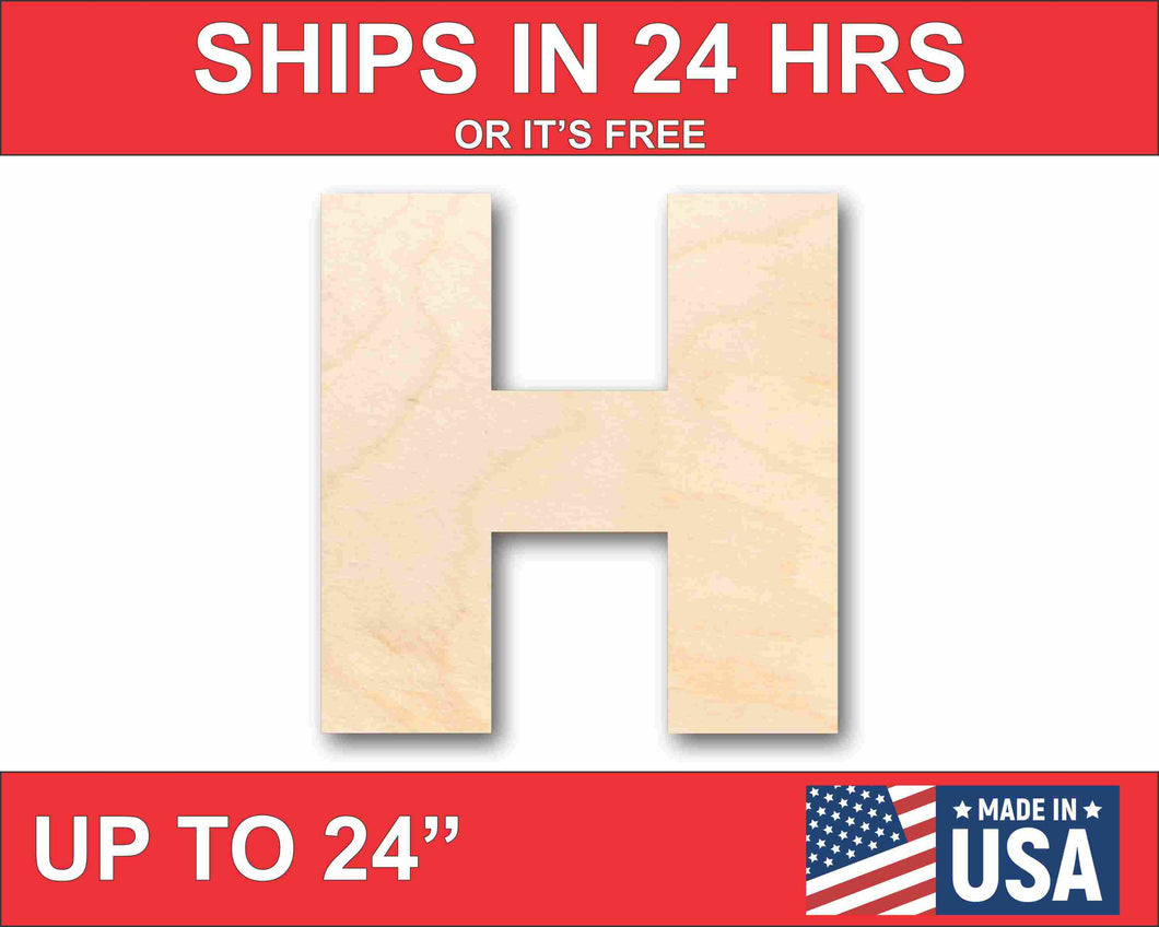 Unfinished Wood Block Letter H - Craft - up to 24