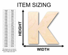 Load image into Gallery viewer, Unfinished Wood Block Letter K - Craft - up to 24&quot; DIY
