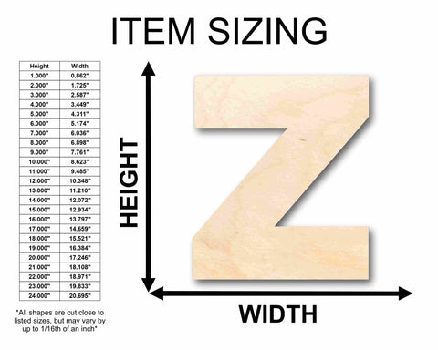 Unfinished Wood Block Letter Z - Craft - up to 24" DIY