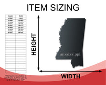 Load image into Gallery viewer, Metal Mississippi Wall Art - Custom Metal US State Sign - 14 Color Options
