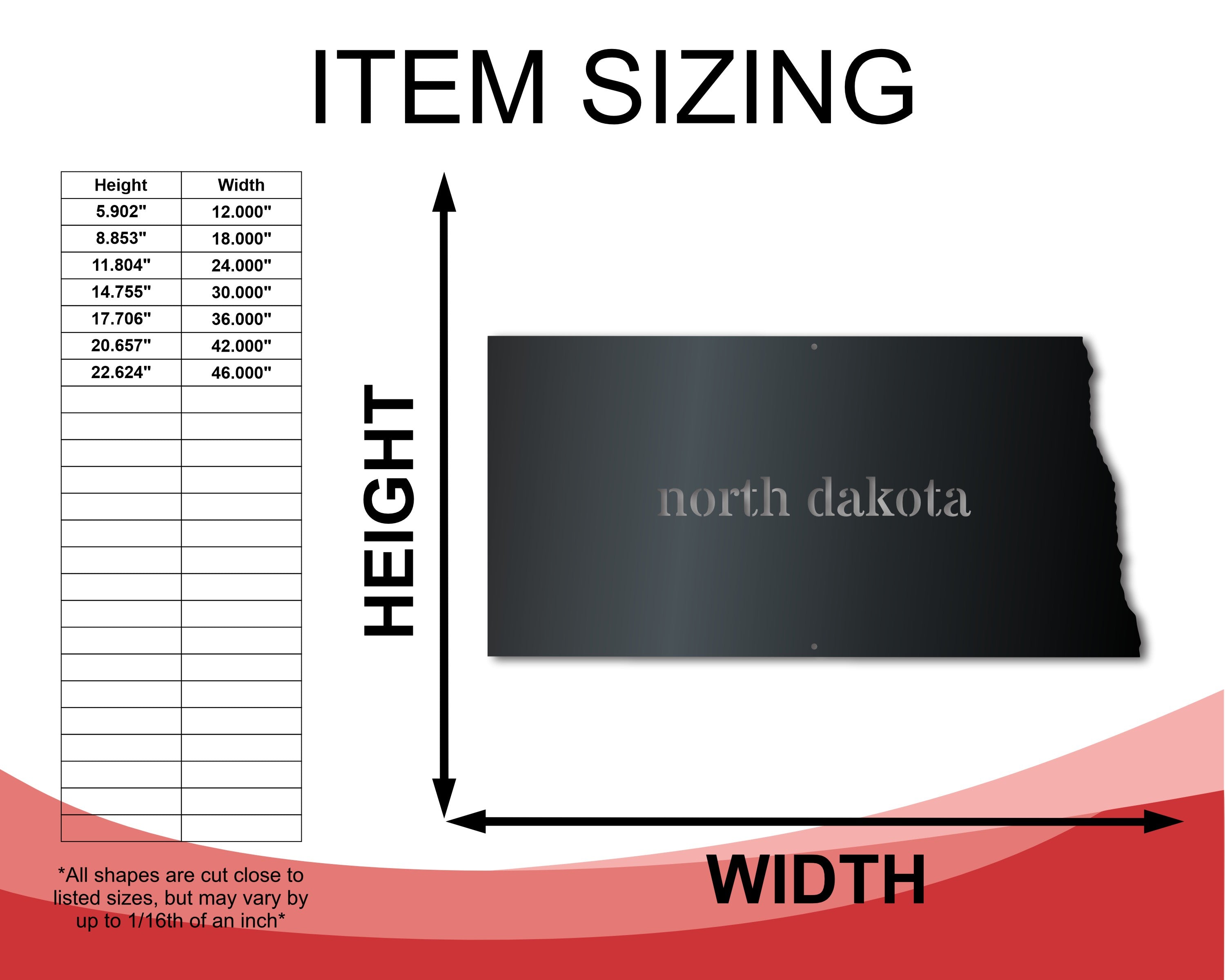 Metal North Dakota Wall Art - Custom Metal US State Sign - 14 Color Options