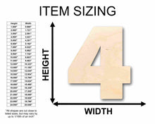 Load image into Gallery viewer, Unfinished Wood Block Number 4 - Craft - up to 24&quot; DIY
