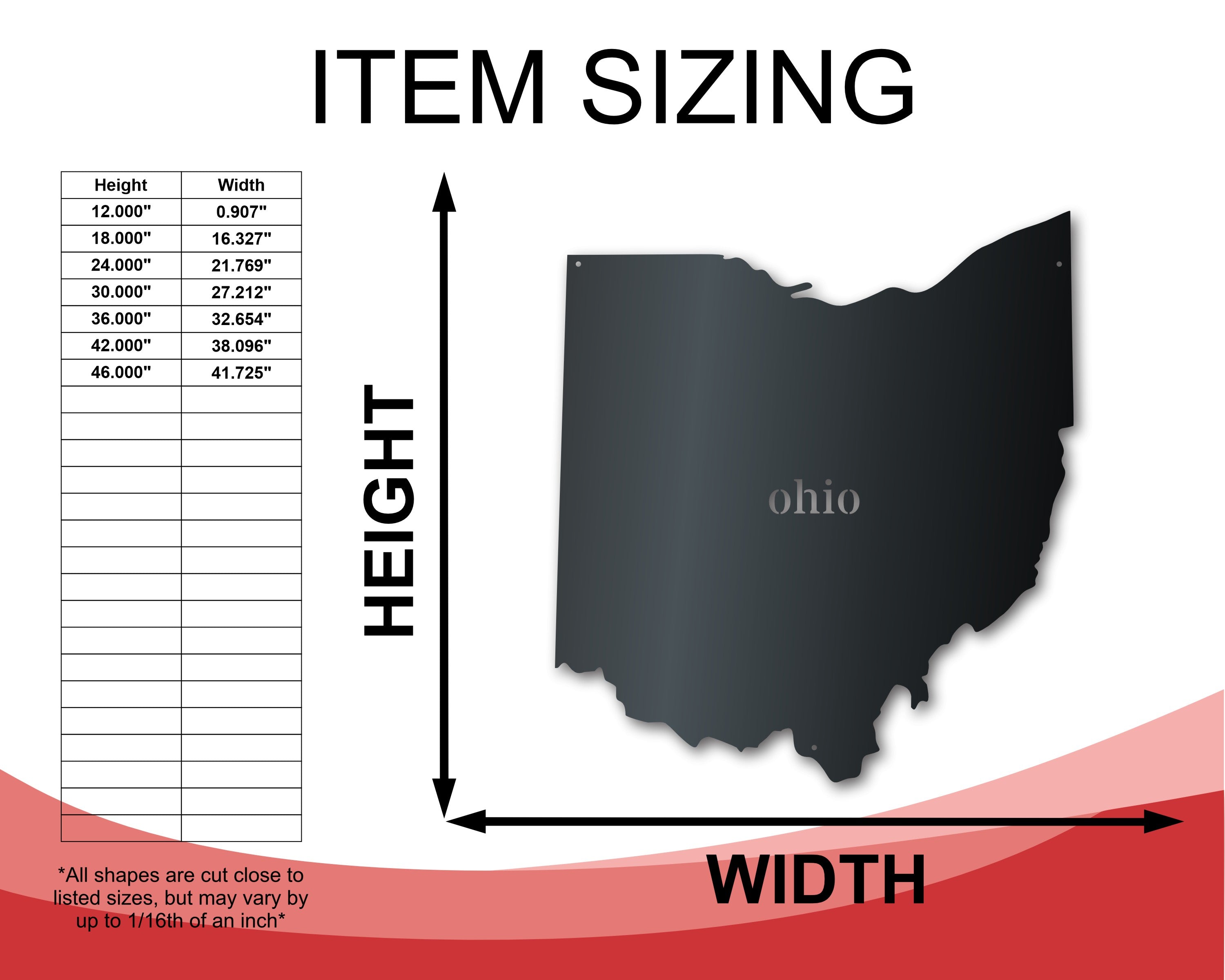 Metal Ohio Wall Art - Custom Metal US State Sign - 14 Color Options