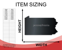 Load image into Gallery viewer, Metal Pennsylvania Wall Art - Custom Metal US State Sign - 14 Color Options
