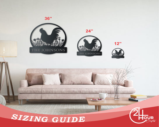 Custom Metal Rooster Wall Art - Custom Homestead Sign - 14 Color Options