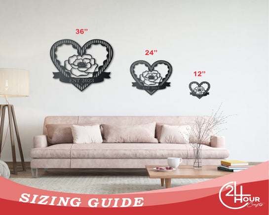 Metal Custom Rose Heart Wall Art - Custom Metal Sign - 14 Color Options