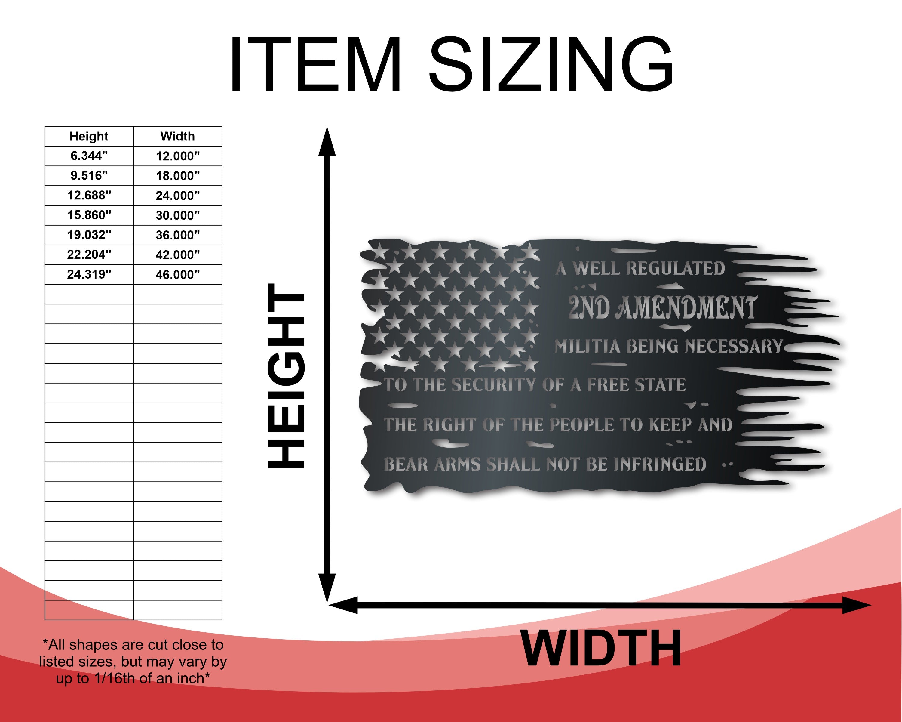 Metal American Flag Amendment Wall Art - Patriotic Metal Sign - 14 Color Options