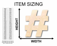 Load image into Gallery viewer, Unfinished Wood Block Symbol Hashtag Hashmark- Craft - up to 24&quot; DIY
