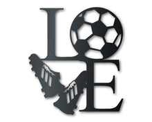 Load image into Gallery viewer, Metal Soccer Love Wall Art - Metal Sports Sign - 14 Color Options
