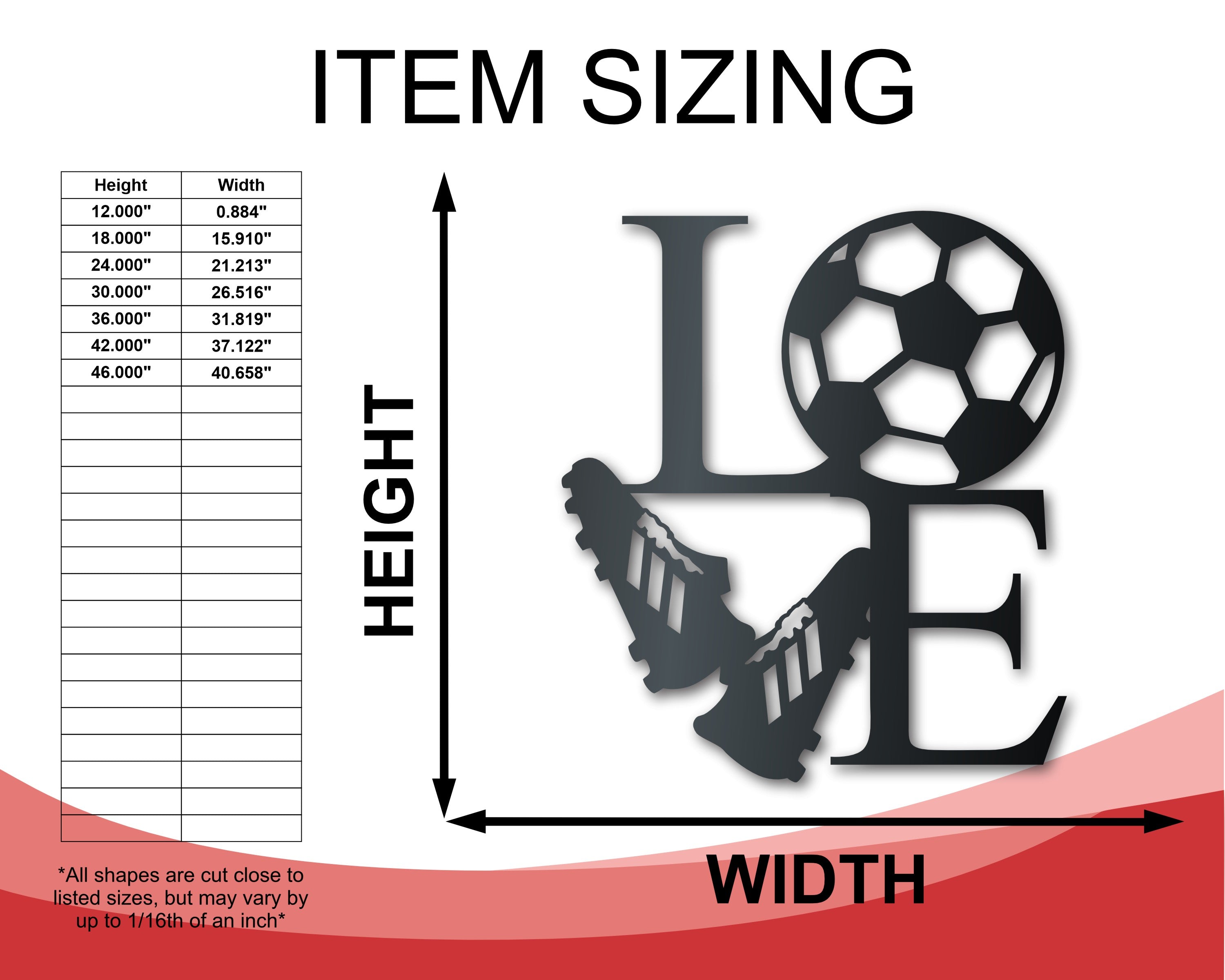 Metal Soccer Love Wall Art - Metal Sports Sign - 14 Color Options