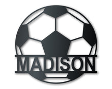 Load image into Gallery viewer, Custom Metal Soccer Monogram Wall Art - Metal Sports Sign - 14 Color Options

