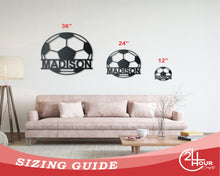 Load image into Gallery viewer, Custom Metal Soccer Monogram Wall Art - Metal Sports Sign - 14 Color Options

