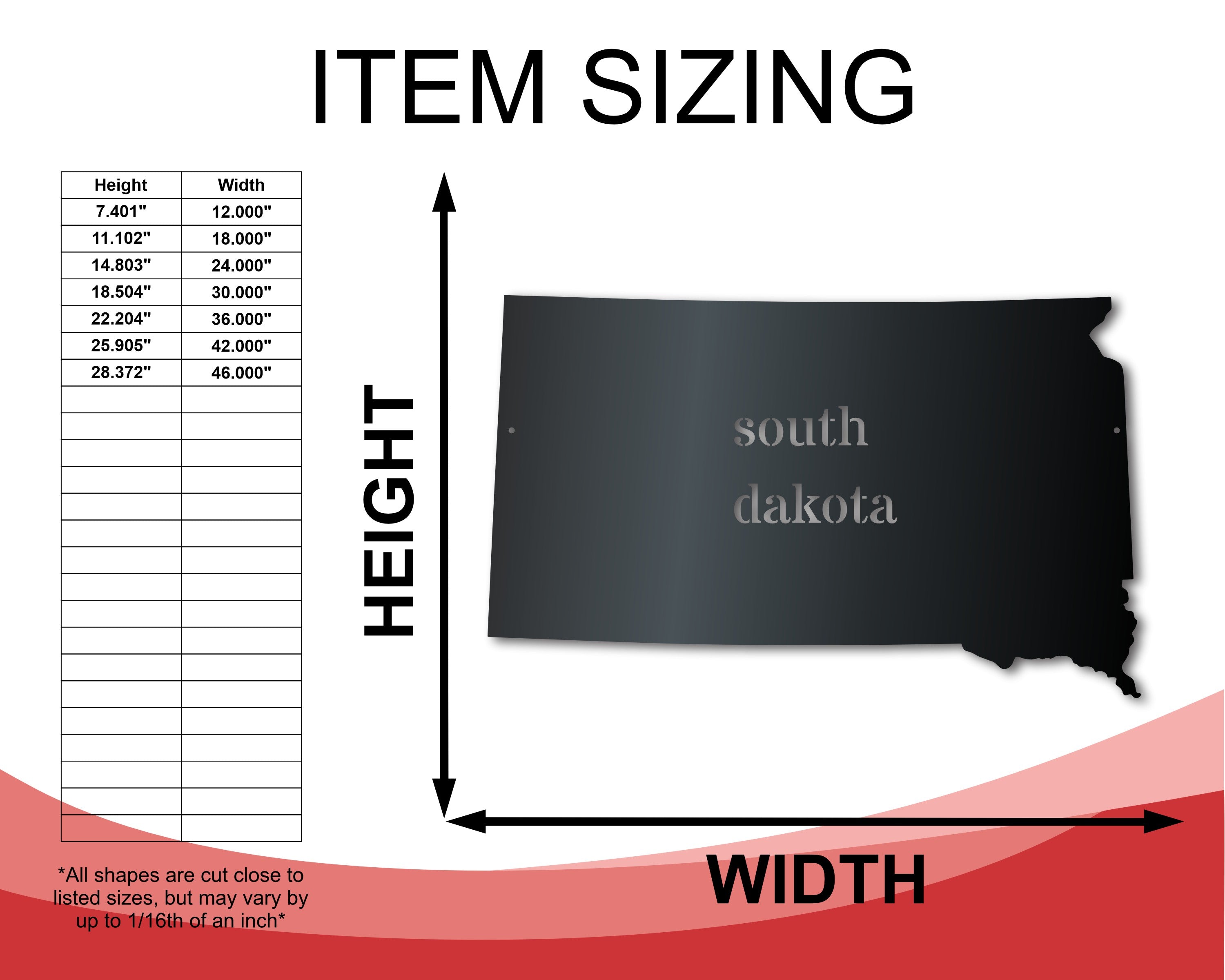 Metal South Dakota Wall Art - Custom Metal US State Sign - 14 Color Options