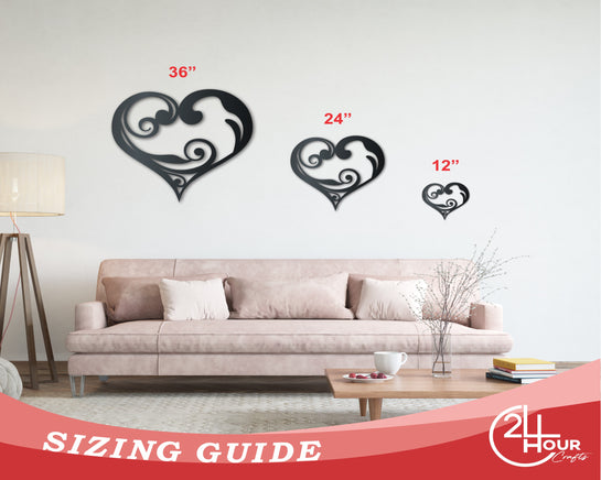Metal Swirly Heart Wall Art - Metal Sign - 14 Color Options