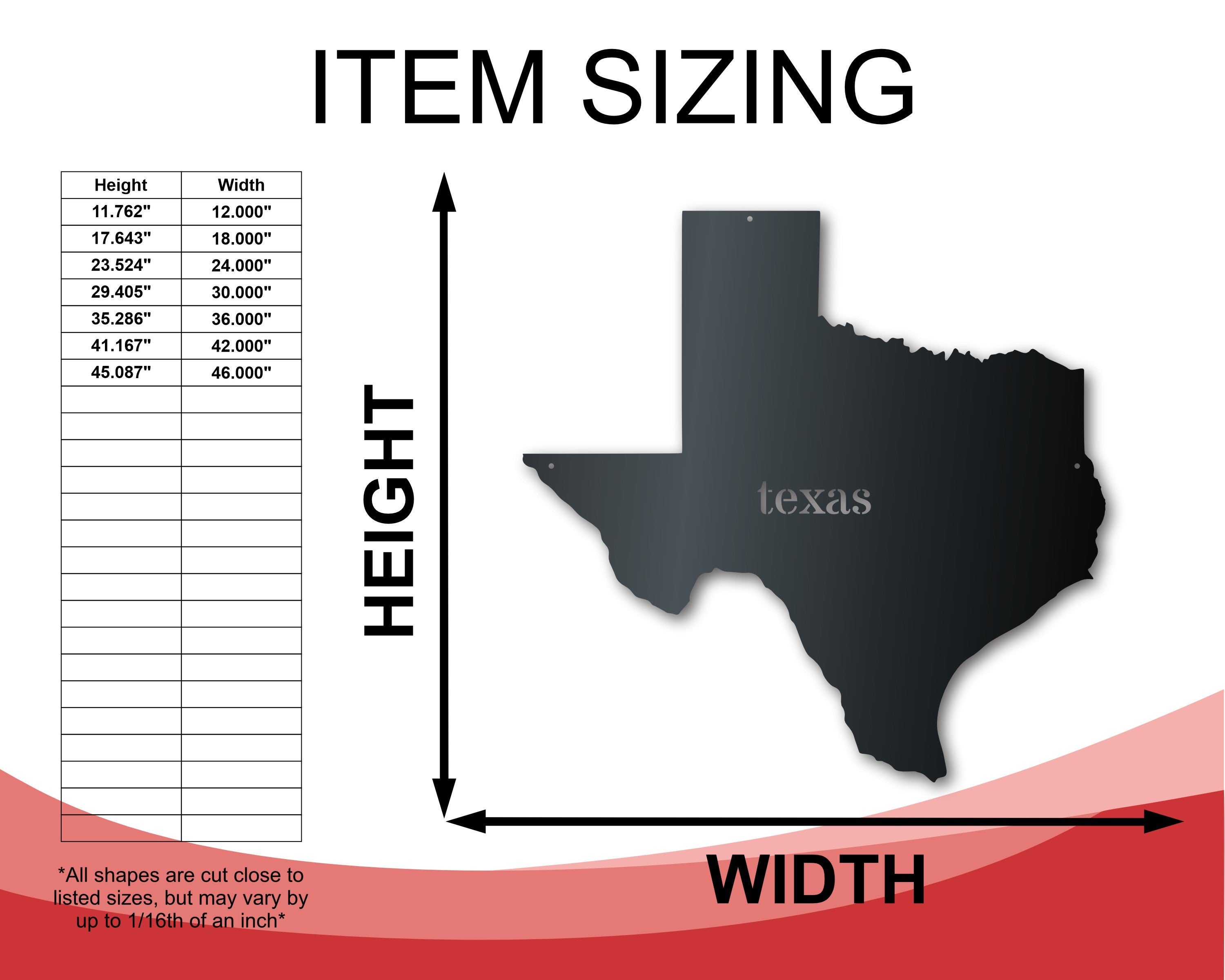 Metal Texas Wall Art - Custom Metal US State Sign - 14 Color Options