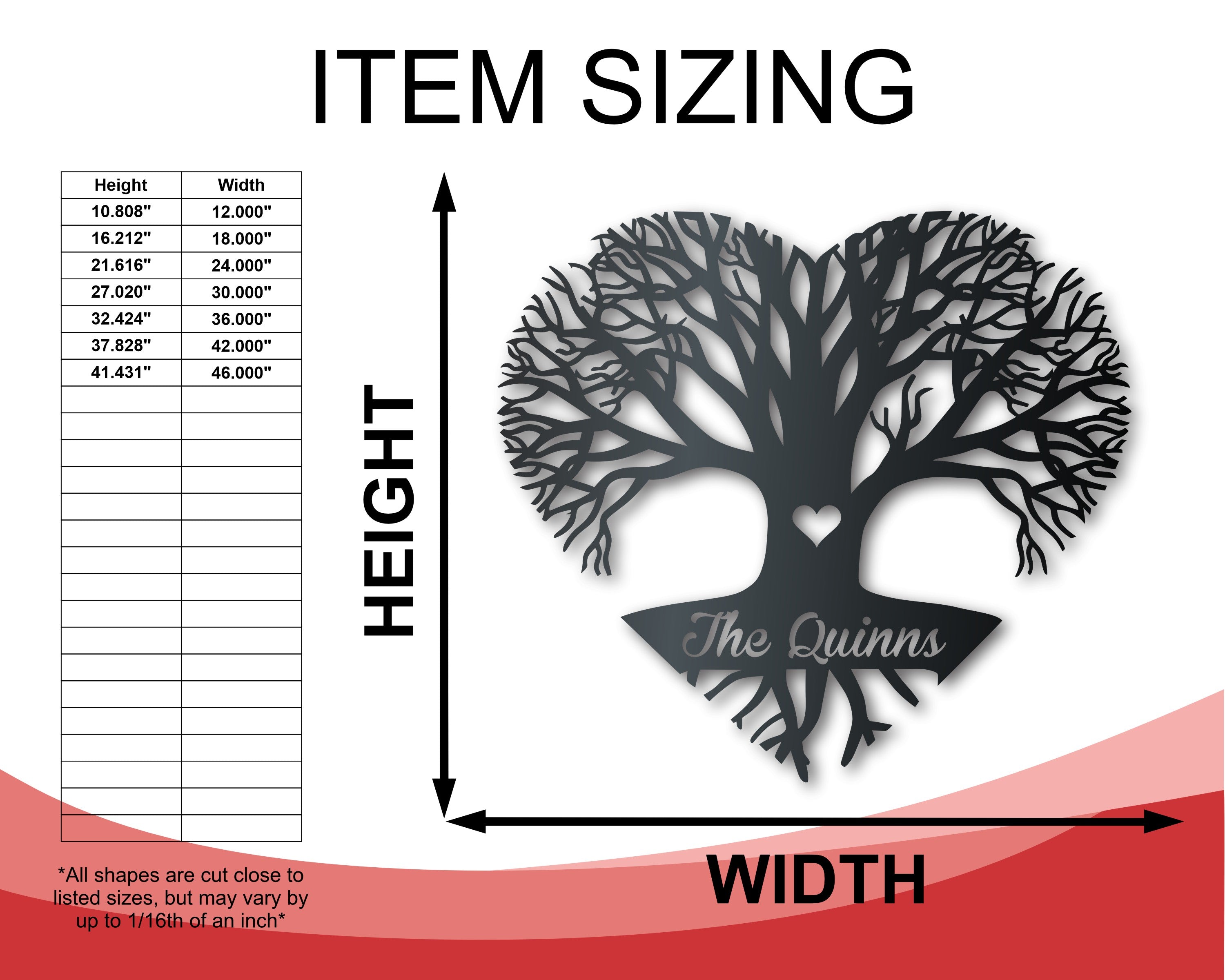 Metal Custom Tree of Love Wall Art - Custom Metal Sign - 14 Color Options