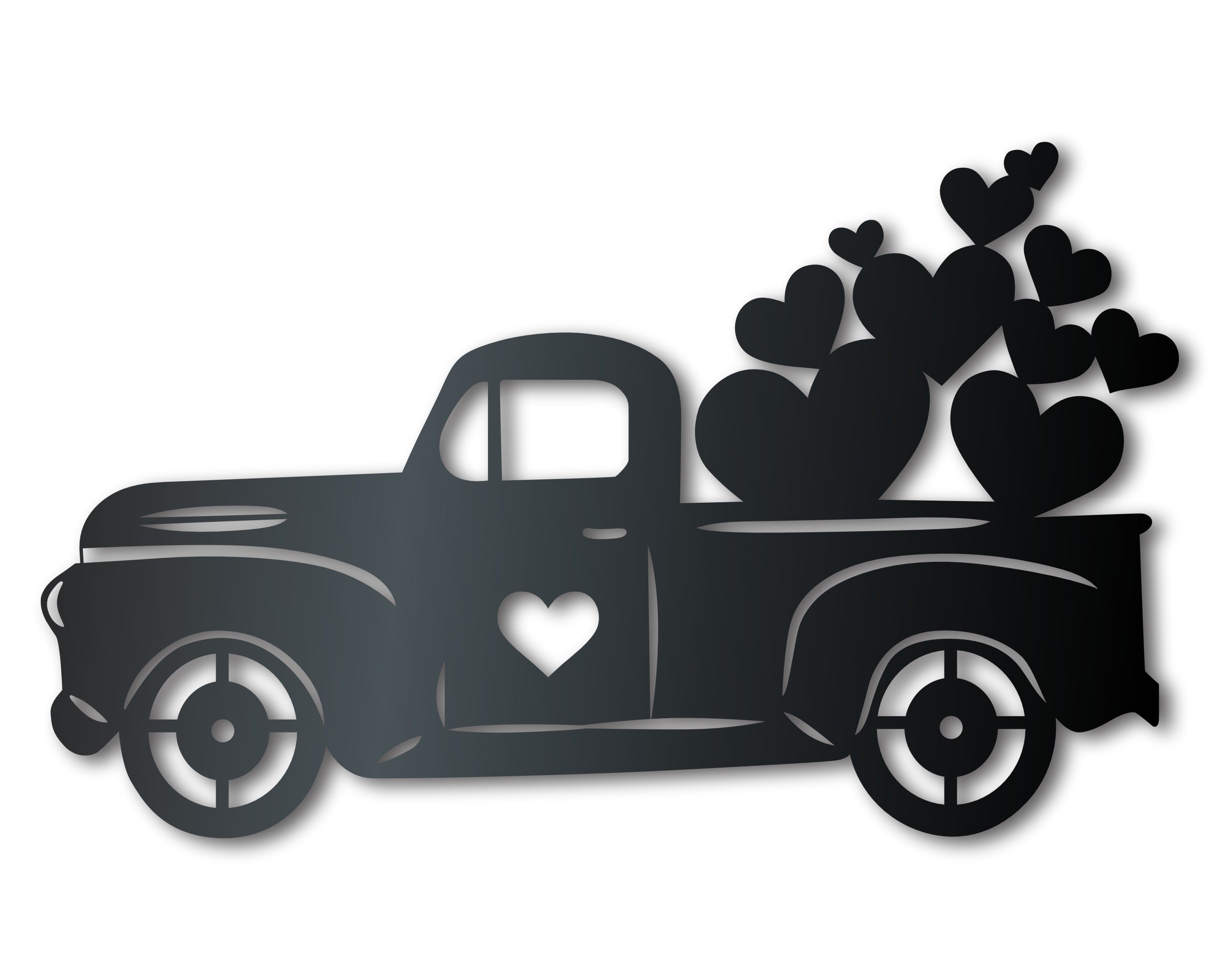 Metal Pickup Truck with Hearts Wall Art - Custom Metal Sign - 14 Color Options