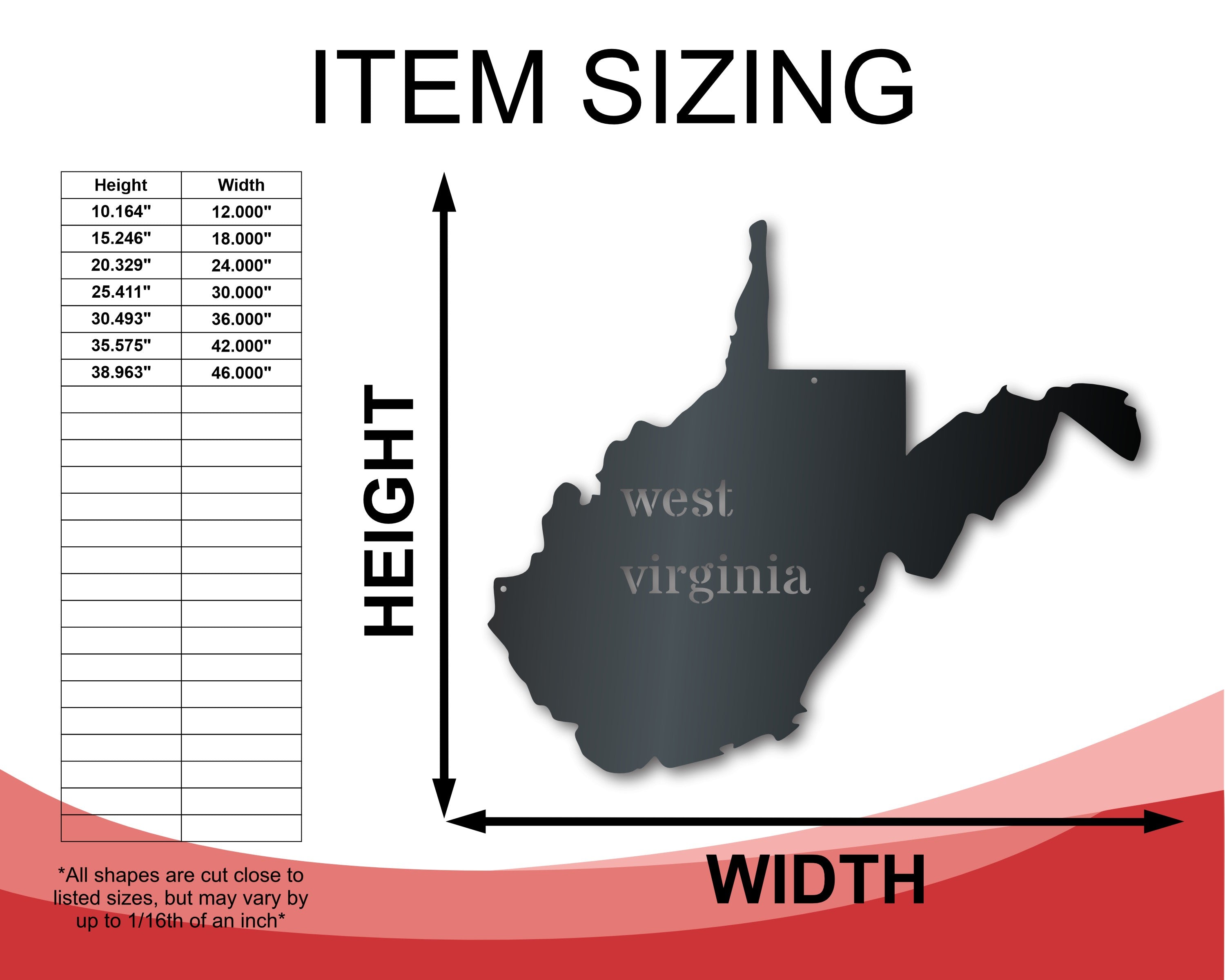 Metal West Virginia Wall Art - Custom Metal US State Sign - 14 Color Options