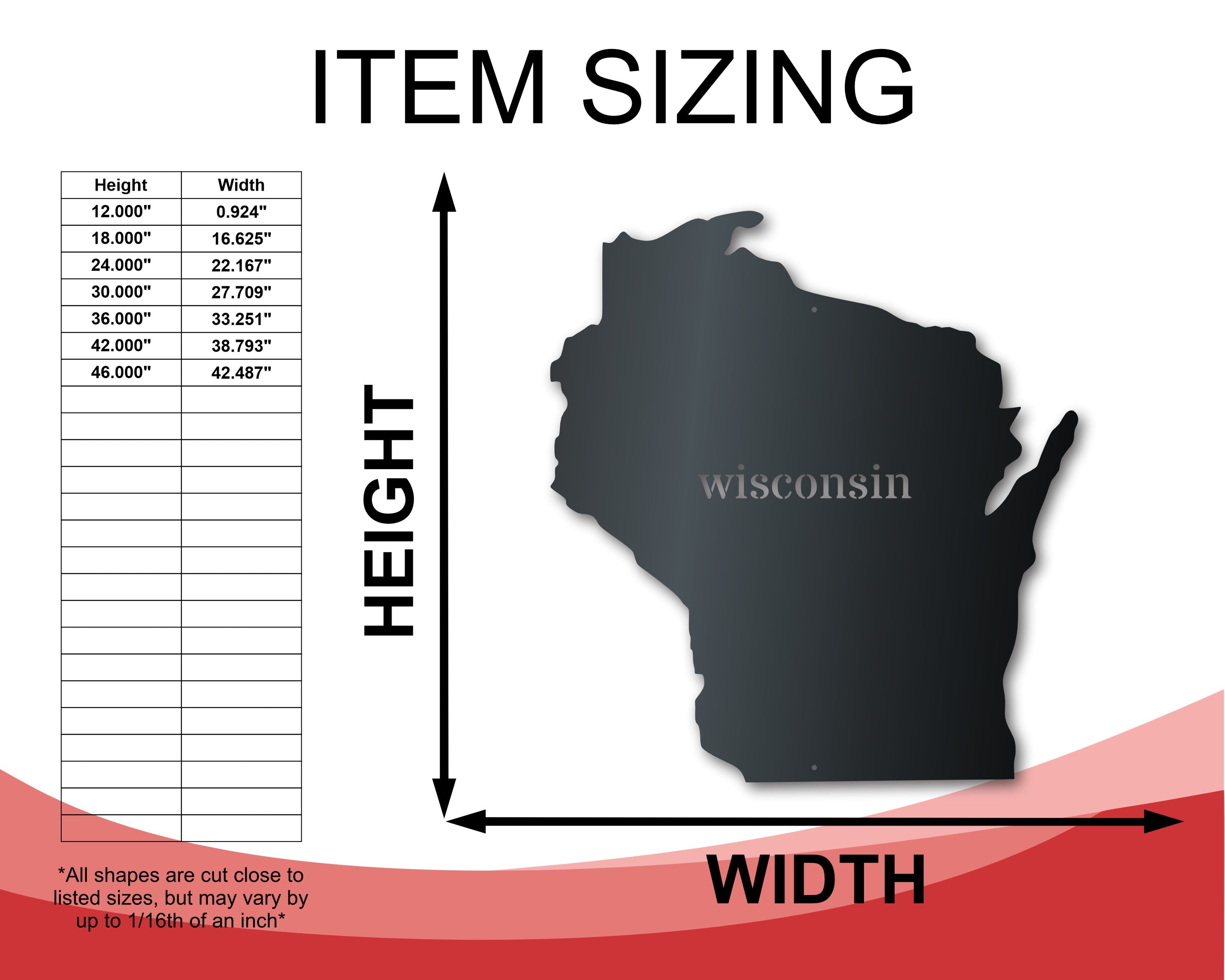 Metal Wisconsin Wall Art - Custom Metal US State Sign - 14 Color Options